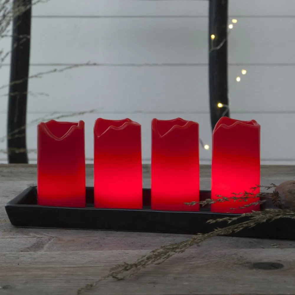 STAR TRADING Dekorationsbelysning|Julepynt > LED lys Candle med fjernbetjening, 4'er sæt, rød