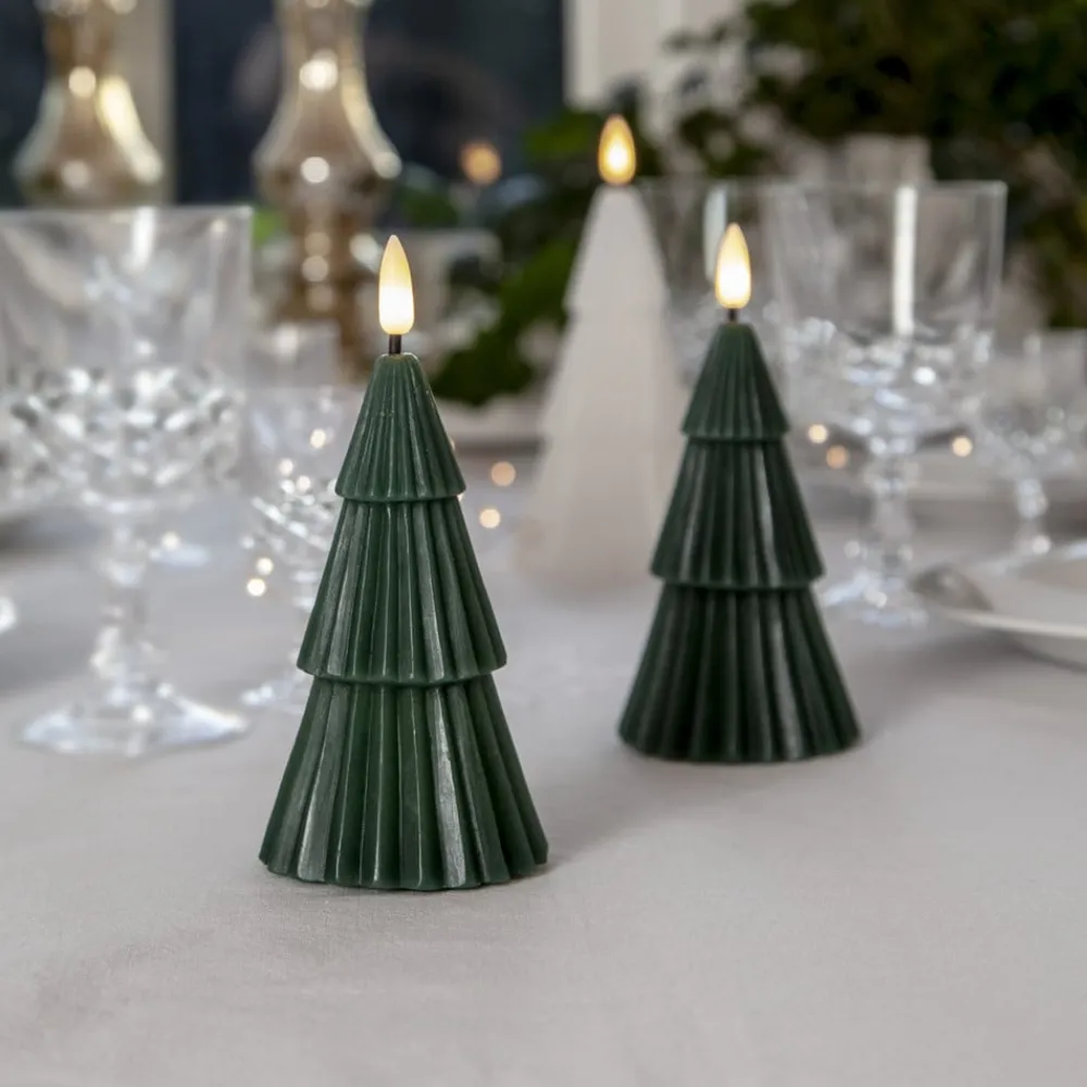 STAR TRADING Dekorationsbelysning|Julepynt > LED-lys Flamme Grany, grøn, 15 cm, ægte voks, batteridrevet