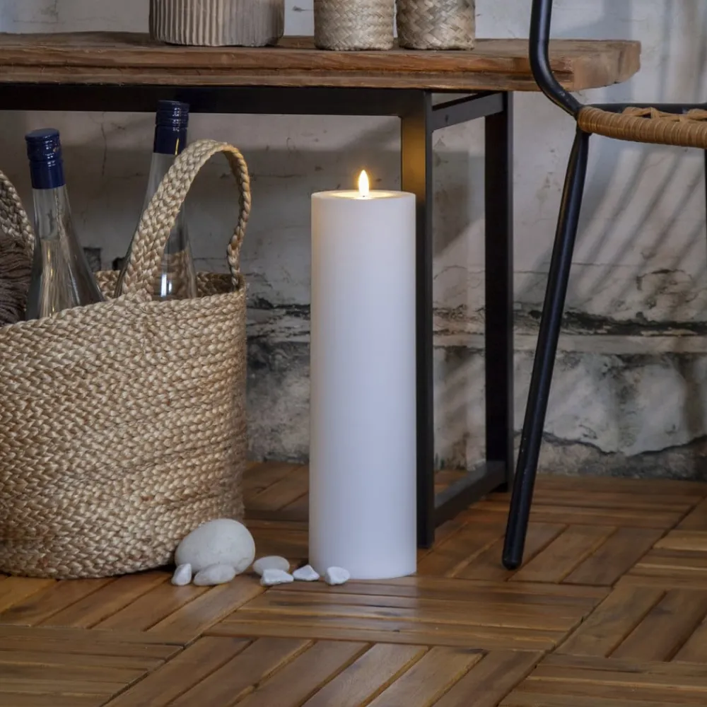 Dekorationsbelysning|Julepynt ^ STAR TRADING LED lys Flamme Rak 37,5 cm hvid plast batteridrevet