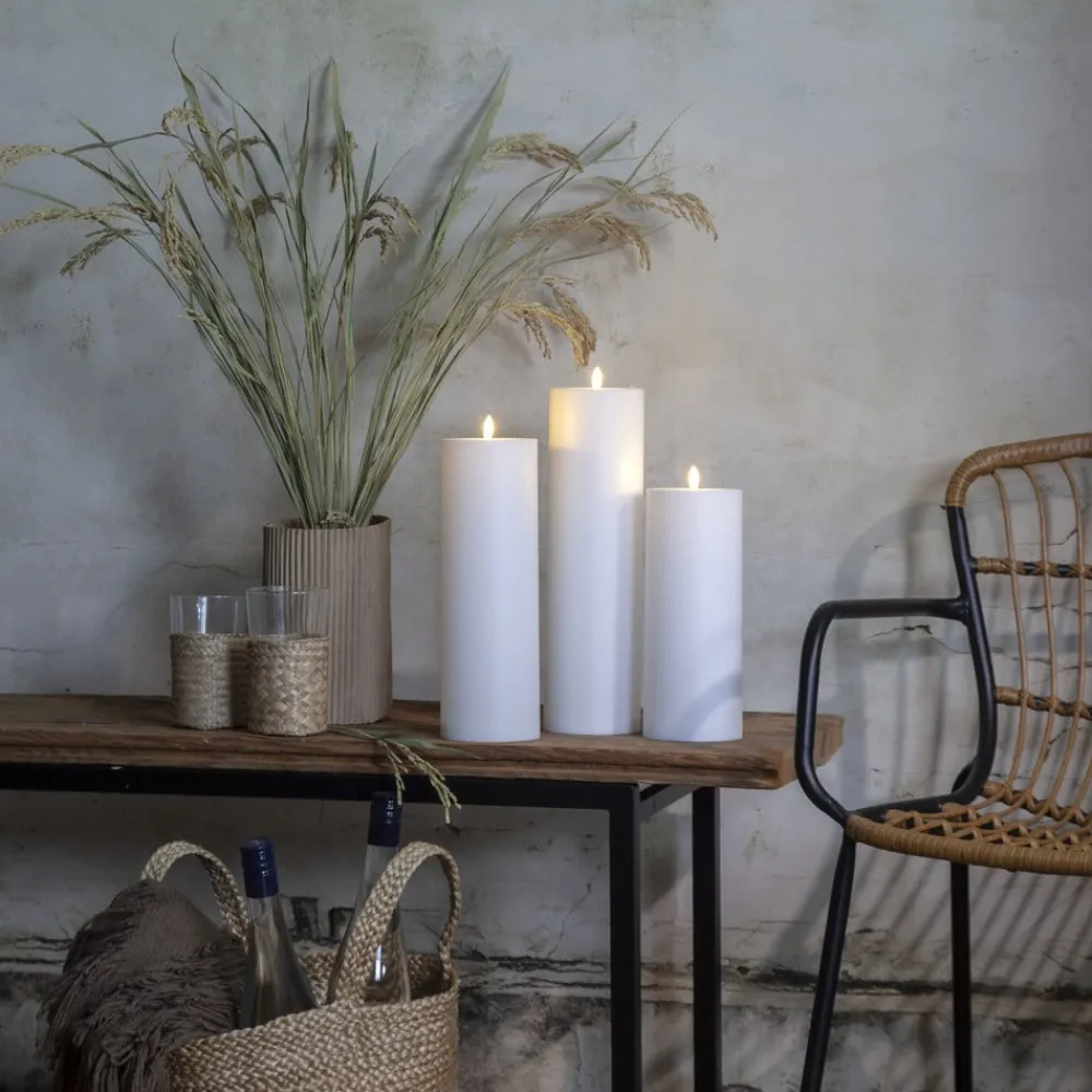 Dekorationsbelysning|Julepynt ^ STAR TRADING LED lys Flamme Rak 37,5 cm hvid plast batteridrevet