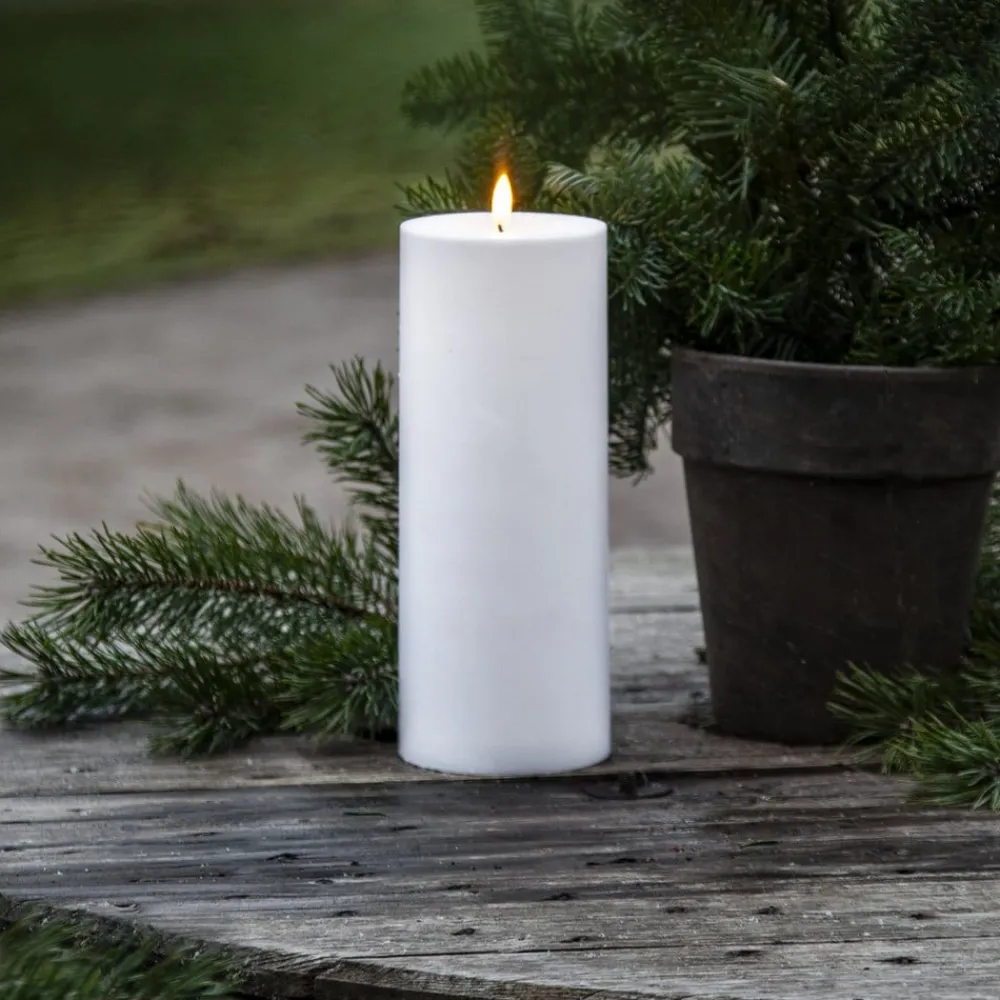 Dekorationsbelysning|Julepynt ^ STAR TRADING LED lys Flamme Rak 27,5 cm hvid plast batteridrevet