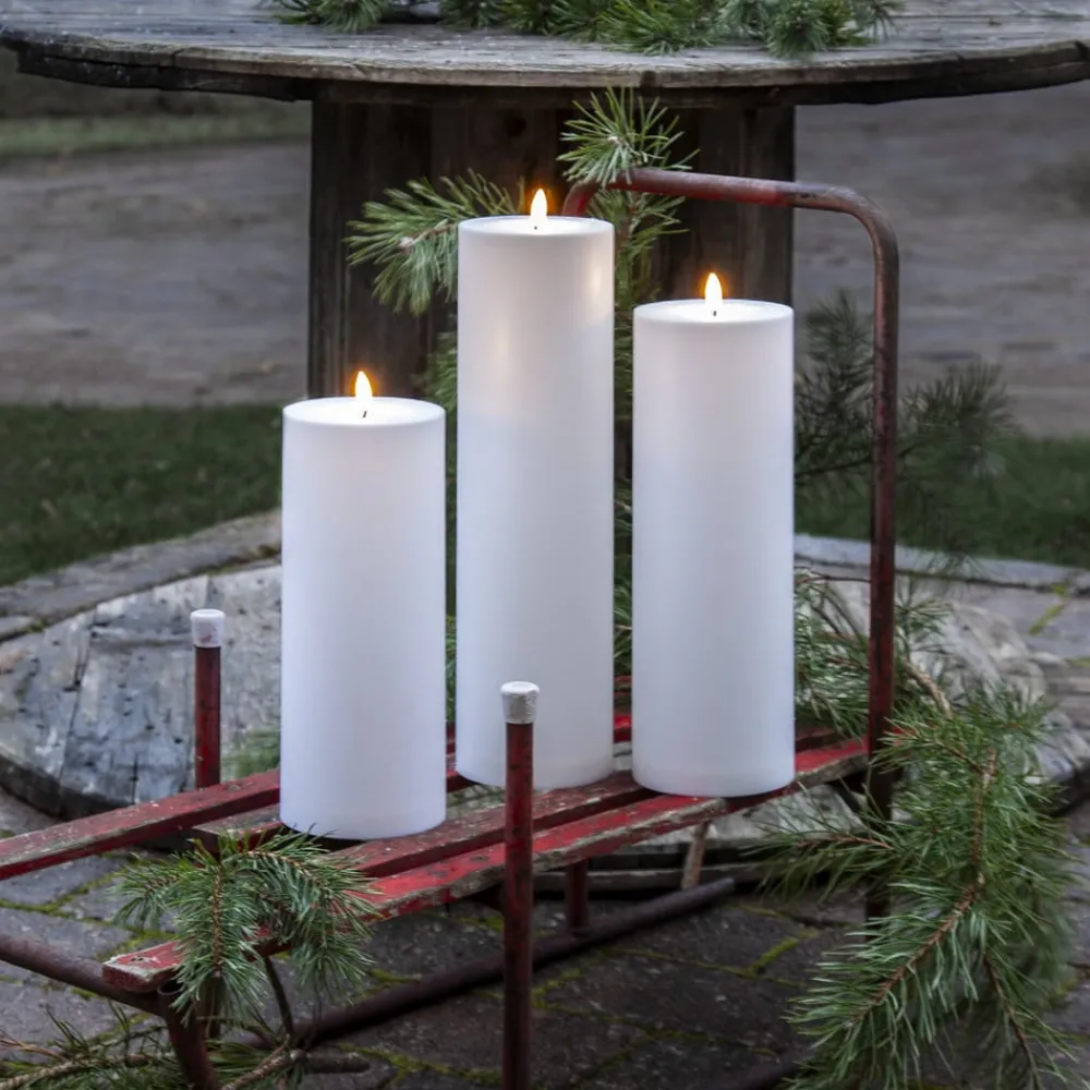 Dekorationsbelysning|Julepynt ^ STAR TRADING LED lys Flamme Rak 27,5 cm hvid plast batteridrevet