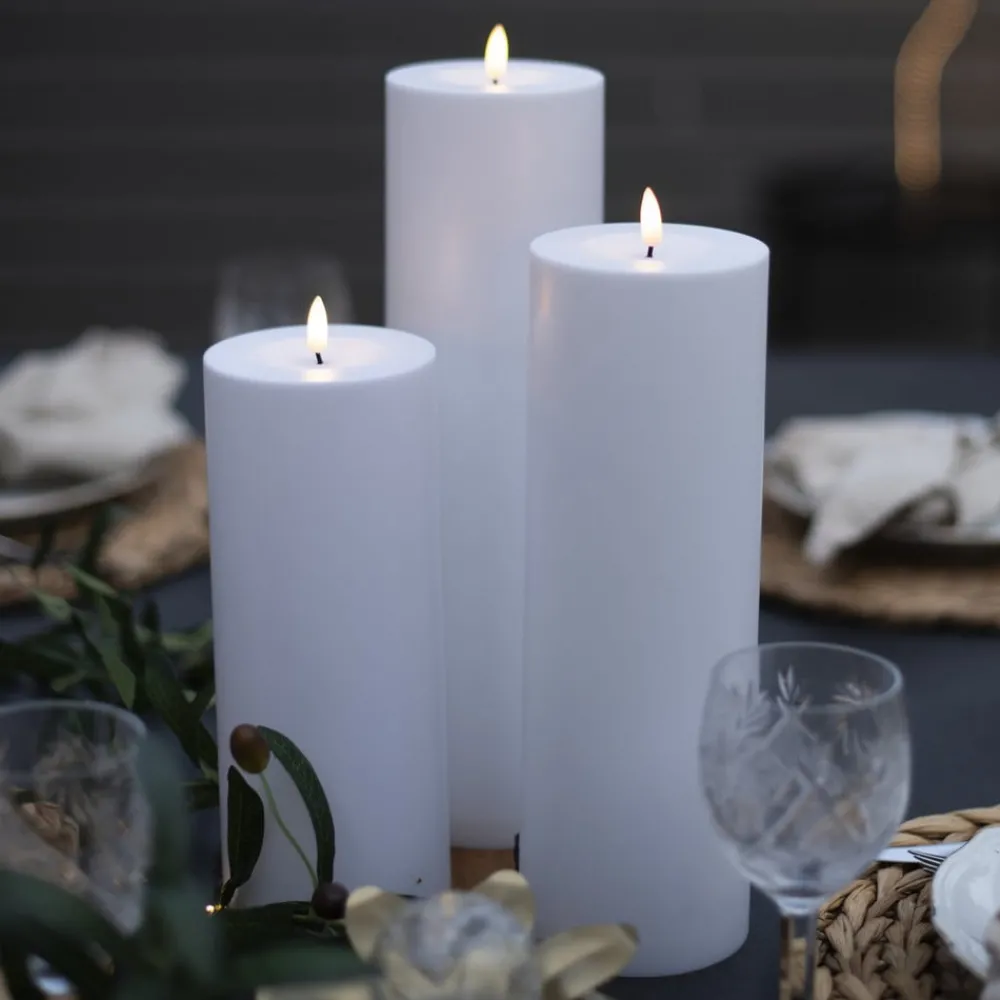 Dekorationsbelysning|Julepynt ^ STAR TRADING LED lys Flamme Rak 27,5 cm hvid plast batteridrevet