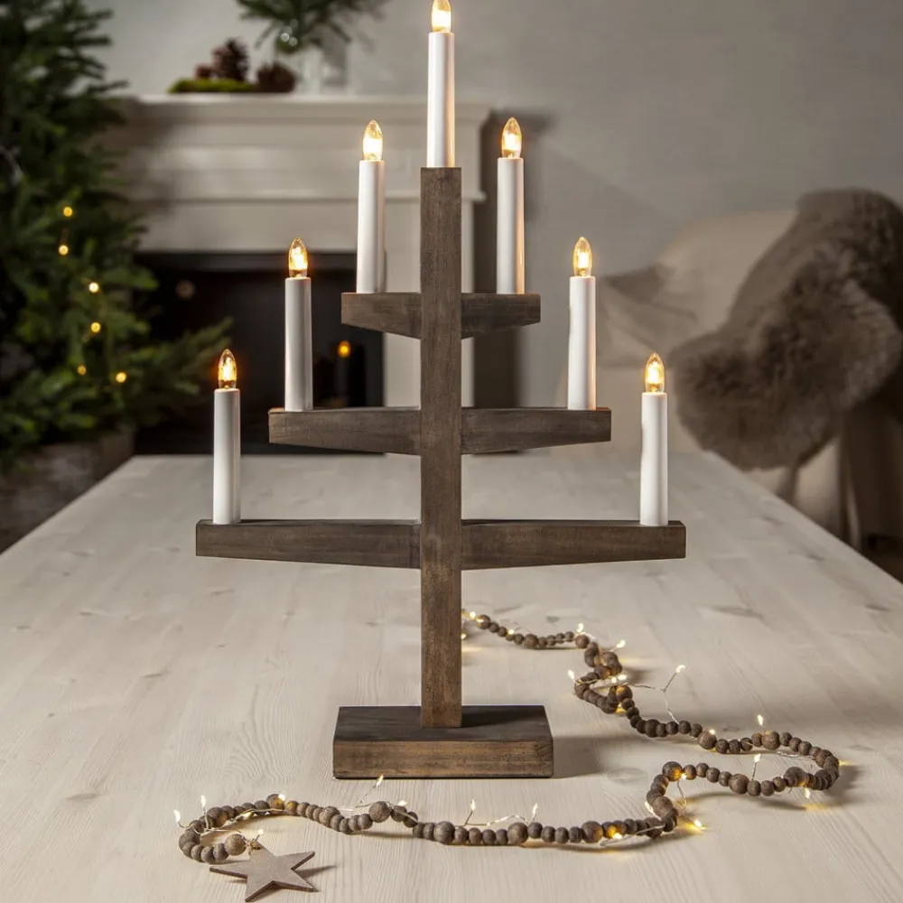 Julepynt|Vinduesdekoration ^ STAR TRADING LED-lyskæder Beady, brun, træperler, 150 cm, batteri