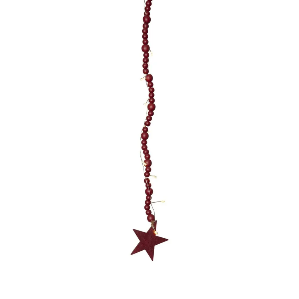 STAR TRADING Dekorationsbelysning|Julepynt > LED-lyskæder Beady, rød, træperler, 150 cm, batteri
