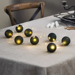 Dekorationsbelysning|Julepynt ^ STAR TRADING LED-lyskæder Bliss, mørkegrøn, glas, 8 lyskilder batteri