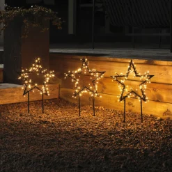 Dekorationsbelysning|Julepynt ^ Konstsmide Christmas LED-metalstjerne med jordspyd, IP44, sæt/3