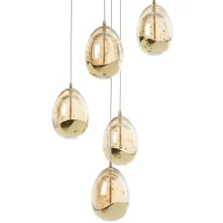Pendellamper|Pendellamper ^ Schuller Valencia LED-pendel Rocio, 5-lys, rund, metal, glas, guld