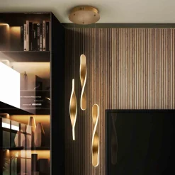 Pendellamper ^ Schuller Valencia LED-pendel Twist, 3-l. Aluminium, metal, akryl, guldfarvet