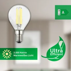 Filament Pære ^ Briloner LED-pære dråbe E14 4W klar 3000K 840lm energiklasse 2er