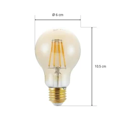 Arcchio Dæmpbar Led-Pære|Filament Pære > LED-pære E27 A60 6,5W 2.500K ravfarvet 3-trins dæmpbar