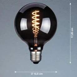 Filament Pære ^ FH Lighting LED-pære, E27, G125, røgfarvet, 4 W, 1800 K, 60 lm