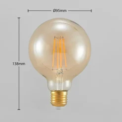 Dæmpbar Led-Pære|Filament Pære ^ Arcchio LED-pære E27 G95 6,5W 2.500K ravfarvet 3-trins dæmpbar