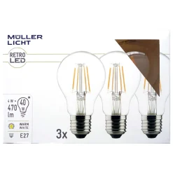Müller-Licht Filament Pære > LED-pære E27 4 W 2.700 K filament, 3 stk, 470 lm