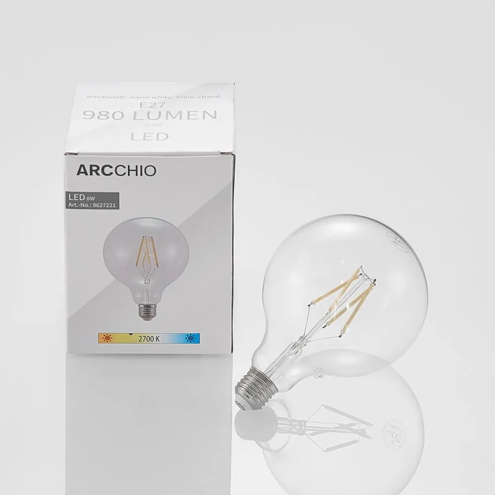 Arcchio Dæmpbar Led-Pære|Filament Pære > LED-pære E27 8W 2.700K G125 Globe, glødetråd, klar