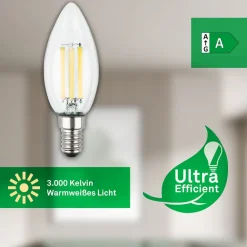 Briloner Filament Pære|Led Pærer > LED-pære stearinlys E14 4W klar 3000K 840 lm energiklasse 2er