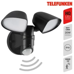Telefunken Væglampe Med Sensor|Udendørs Spot > LED-sensor udendørs vægspot Bilbao 2 lyskilder sort