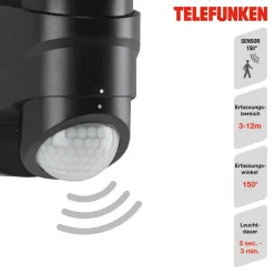 Telefunken Væglampe Med Sensor|Udendørs Spot > LED-sensor udendørs vægspot Bilbao 2 lyskilder sort