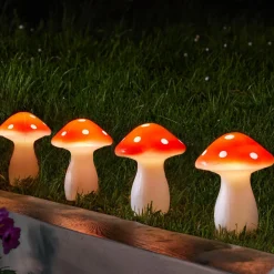 SMART GARDEN Dekorationsbelysning|Solcellelamper > LED-solcelle-jordspyd Fairy Mushroom, 4-sæt, rød/hvid, IP44