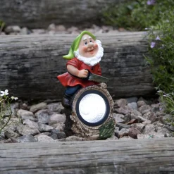 STAR TRADING Dekorationsbelysning|Solcellelamper > LED-solcellelampe Gnomy farverig/rød plast 21 cm skovhugger