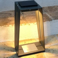 Les Jardins Sokkellamper Med Sensor|Solcellelamper > LED-solcellelampe Skaal i aluminium, 40 cm, grå