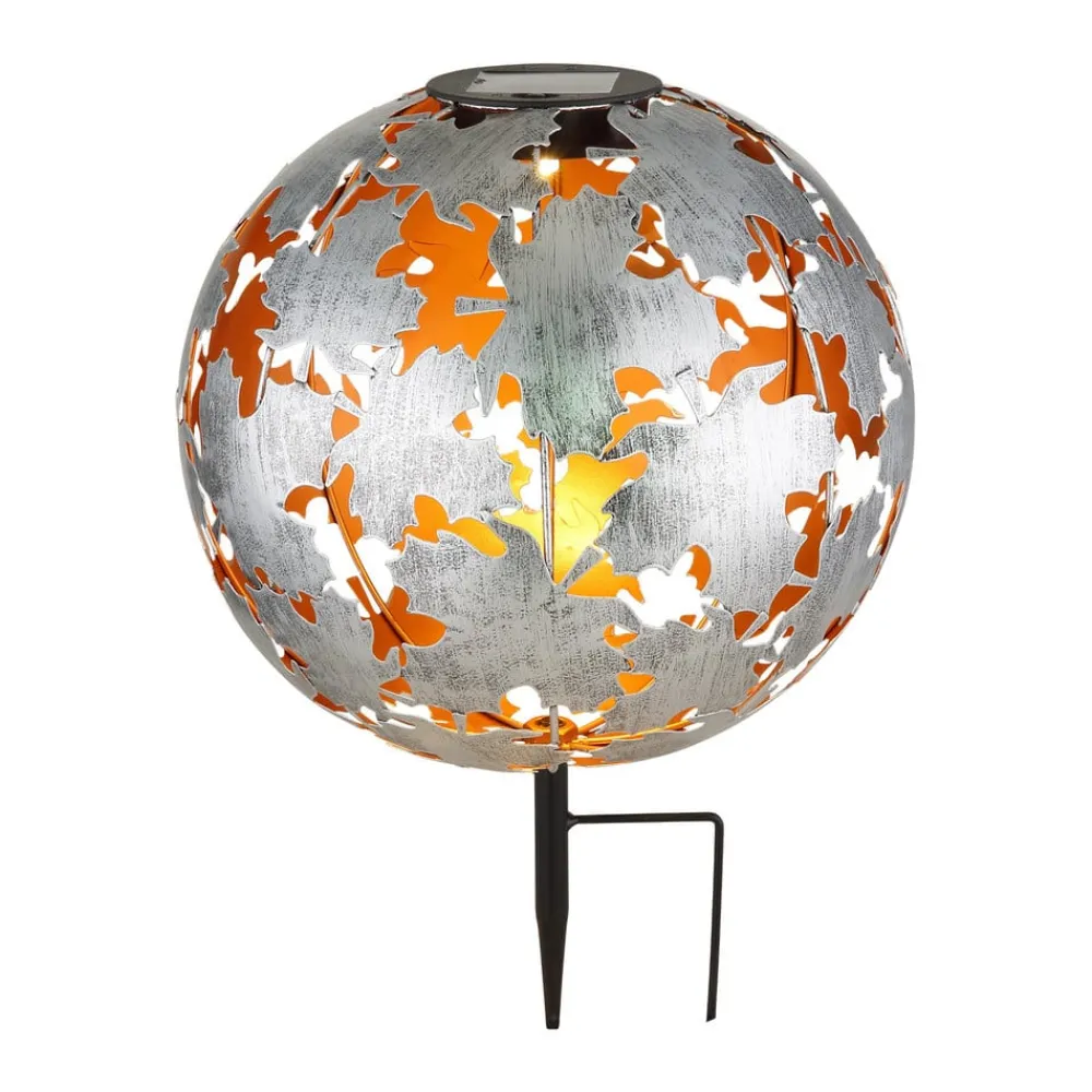 Dekorationsbelysning|Solcellelamper ^ Globo LED-solcellelampe 36749S kugle Ø 27 cm, sølv, jordspyd