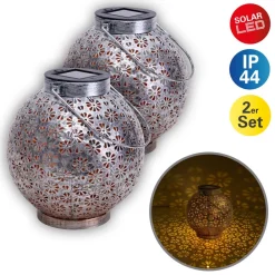 Näve Solcellelamper > LED-solcellelampe 52854, sølv, metal, 20 cm, IP44, 2 stk