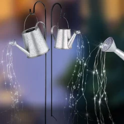 Dekorationsbelysning ^ Globo LED-solcellelampe 33652, sølv, vandkande, jordspyd, metal