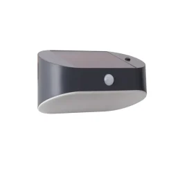 Solcelle Lampe Med Sensor|Væglampe Med Sensor ^ Searchlight LED-solcellelampe til væg 67421BK-PIR, bevægelsessensor