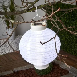 STAR TRADING Dekorationsbelysning|Solcellelamper > LED solcelle-lampion Jerrit 20 cm, hvid