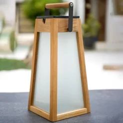 Les Jardins Solcelle Lampe Med Sensor|Solcellelamper > LED-solcellelygte Tecka, teaktræ natur, 39 cm