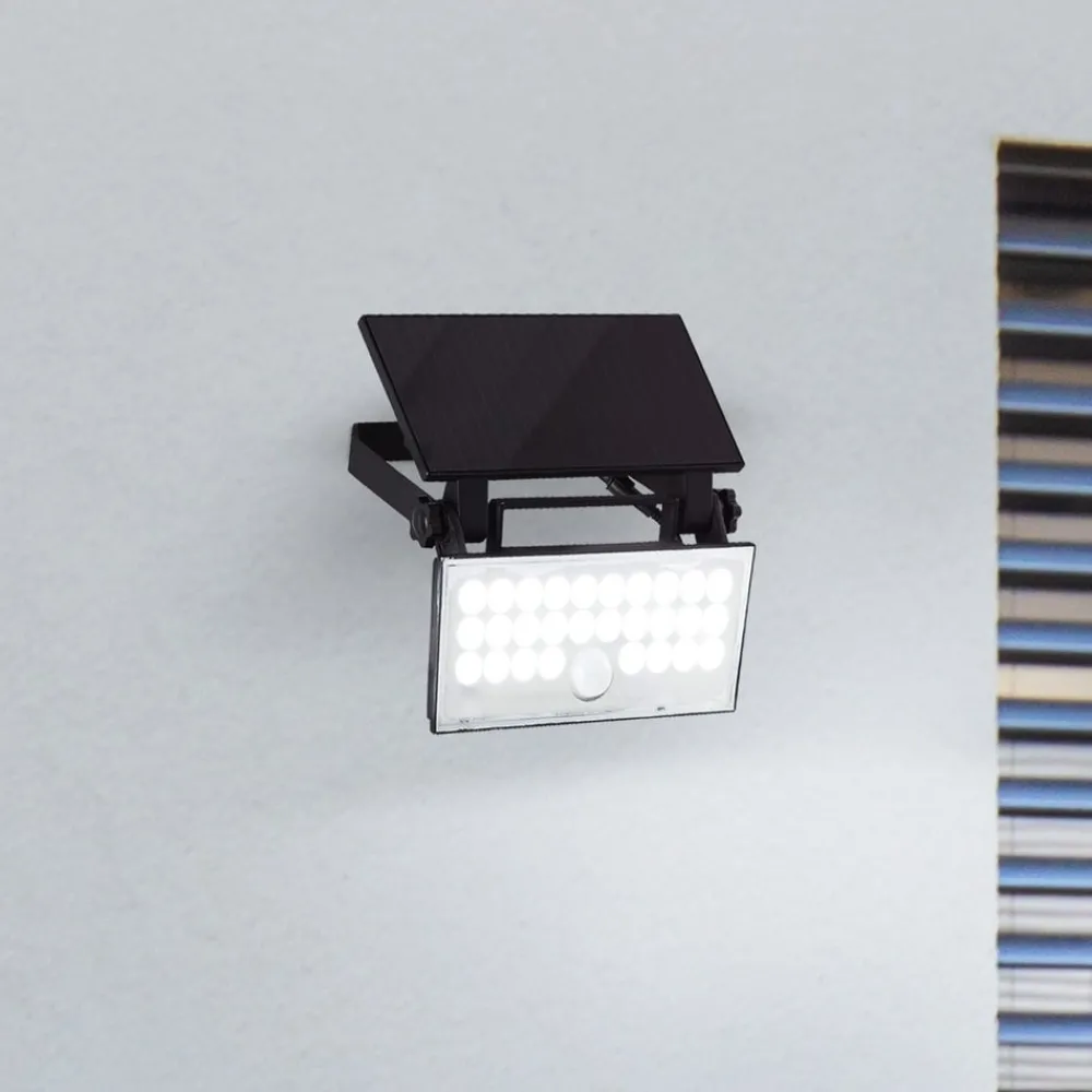 Solcelle Lampe Med Sensor|Væglampe Med Sensor ^ Brilliant LED-solcelle udendørs vægspot Luton Sensor, sort, B 19 cm