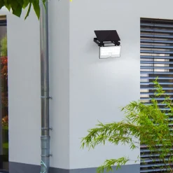 Solcelle Lampe Med Sensor|Væglampe Med Sensor ^ Brilliant LED-solcelle udendørs vægspot Luton Sensor, sort, B 19 cm