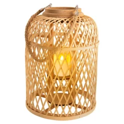 Dekorationsbelysning|Solcellelamper ^ Näve LED-sollygtekurv, bambus, højde 38 cm, naturlig