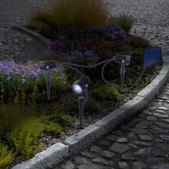 Näve Solcellelamper|Udendørs Spot > LED-spot med jordspyd SPOTI, sort, 3-sæt, IP44
