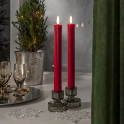 Julepynt|Vinduesdekoration ^ STAR TRADING LED-strip, rød, 25 cm, voks, batteri sæt med 2 stk