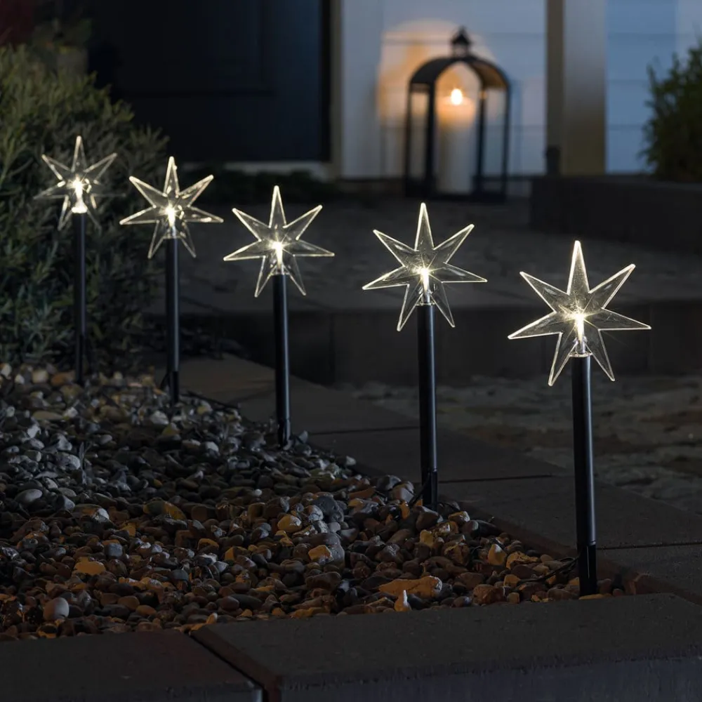 Konstsmide Christmas Julepynt|Julelys Udendørs > LED udendørs dekorationsstjerne, 5-lys, med jordspyd