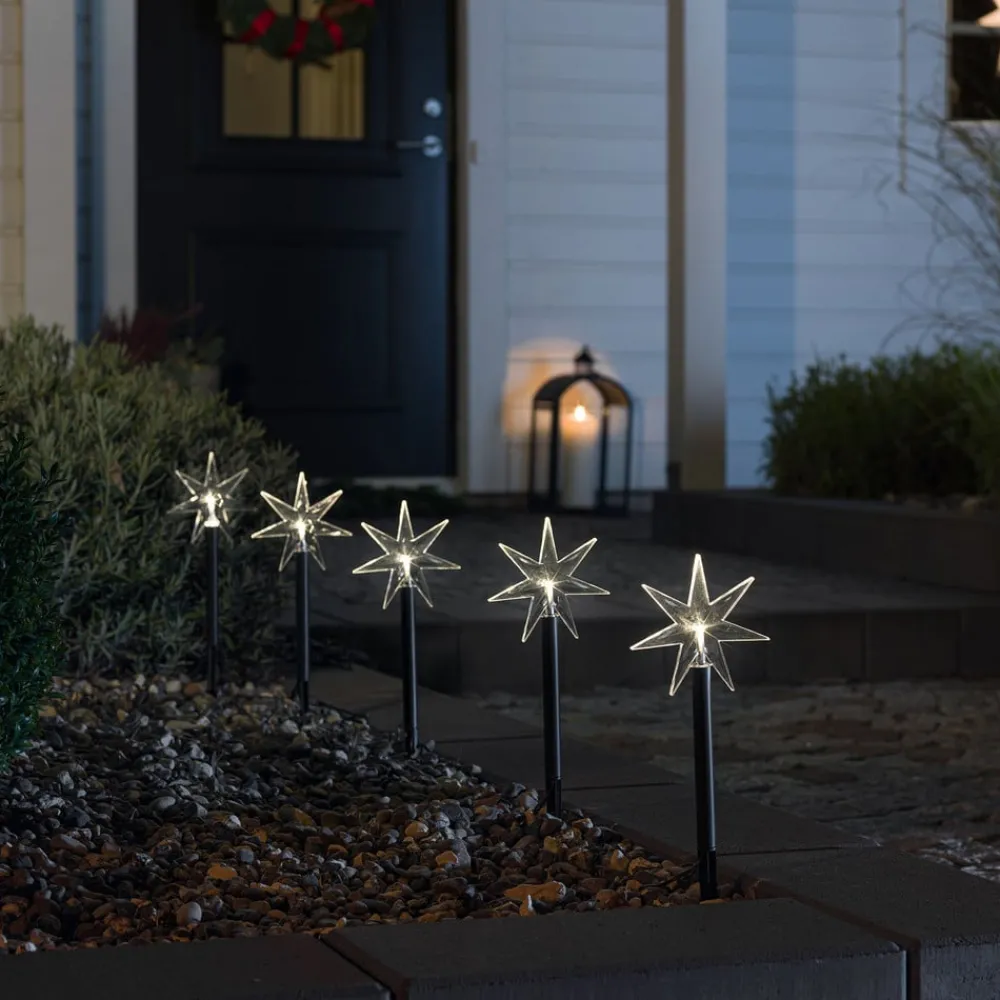 Konstsmide Christmas Julepynt|Julelys Udendørs > LED udendørs dekorationsstjerne, 5-lys, med jordspyd
