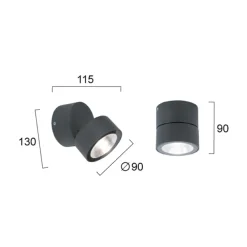Viokef Udendørs Loftlamper|Udendørs Spot > LED-udendørs loftspot Andria, mørkegrå, Ø 9 cm, metal