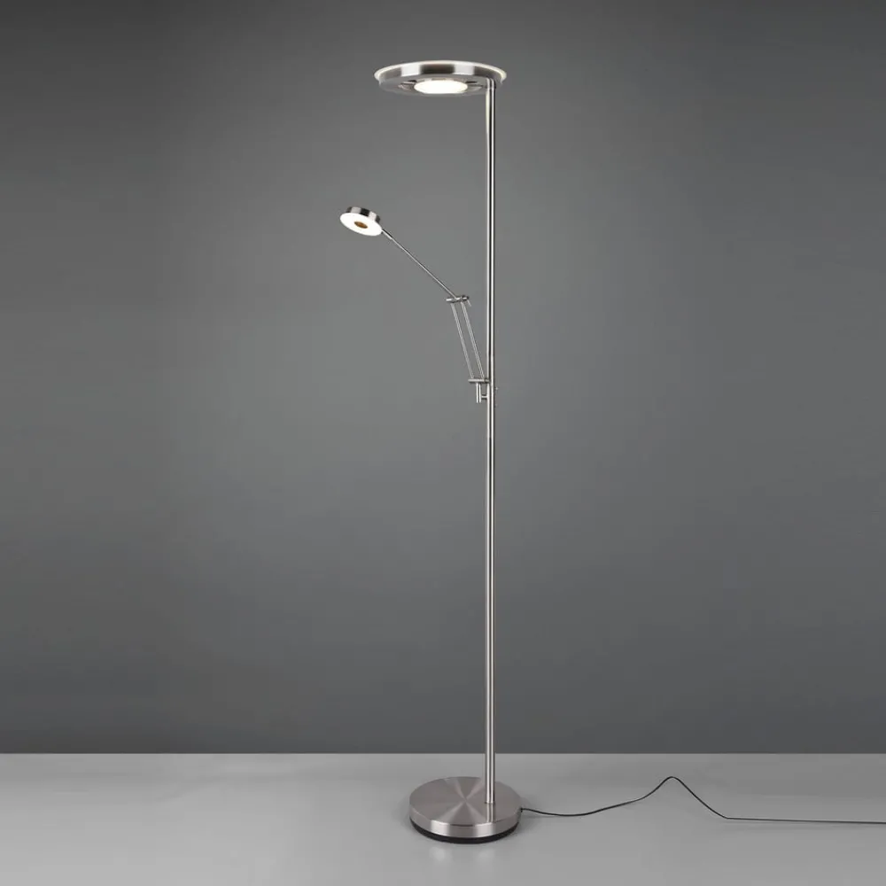 Gulvlamper ^ Trio Lighting LED-uplight Barrie med læselampe, nikkel mat