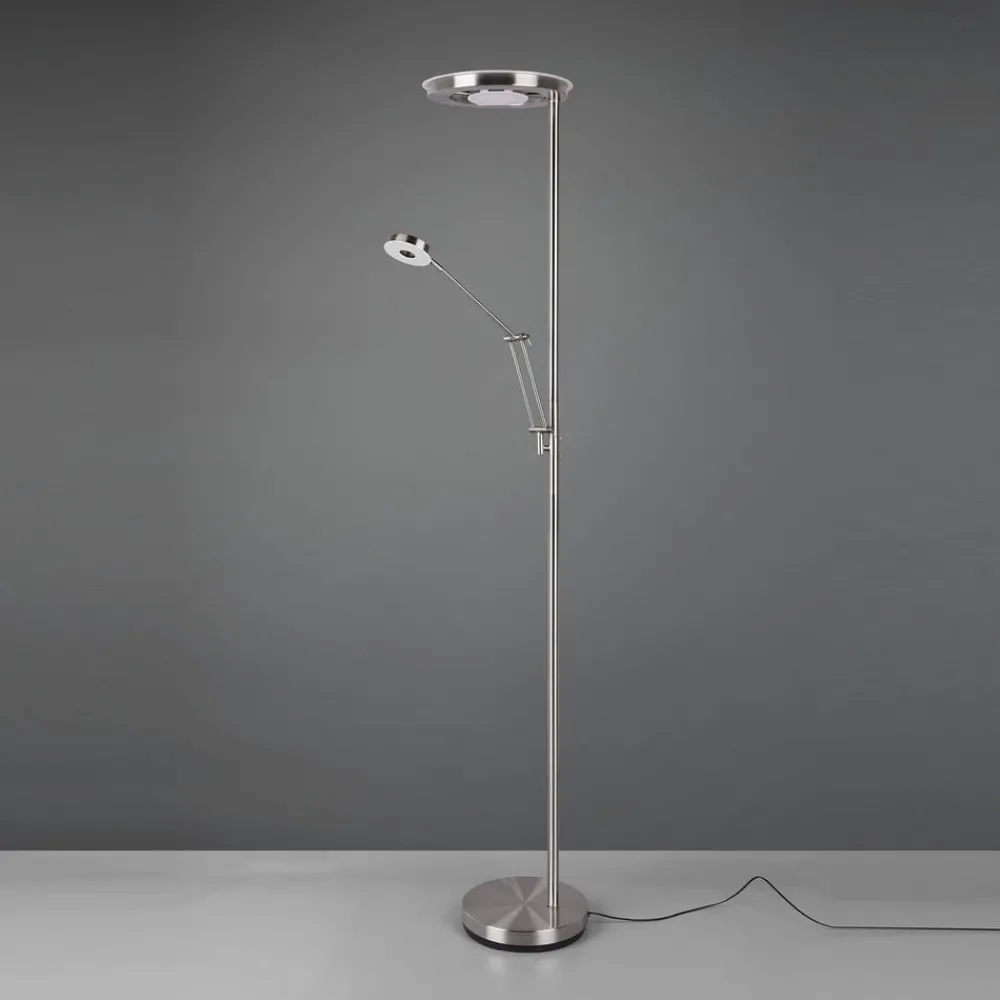 Gulvlamper ^ Trio Lighting LED-uplight Barrie med læselampe, nikkel mat