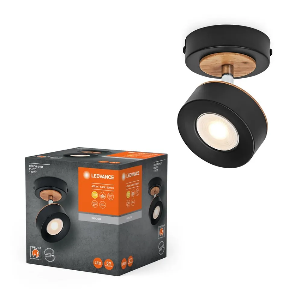 LEDVANCE Spotlights > Pluto LED-vægspot, stål, træ, sort