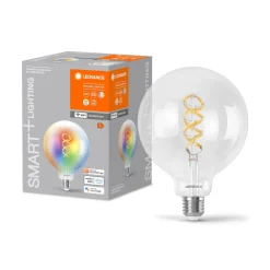 Dæmpbar Led-Pære|Filament Pære ^ LEDVANCE SMART+ WiFi E27 4,8W klar G125 RGB CCT