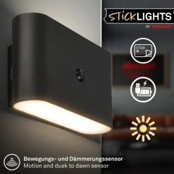 Væglamper|Væglamper ^ Briloner LED-væglampe Chat, sort, 16 cm, plast, sensor