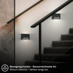 Væglamper|Væglamper ^ Briloner LED-væglampe Chat, sort, 16 cm, plast, sensor