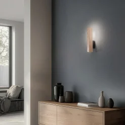 TK Lighting Væglamper > LED-væglampe i træ Teo, fyr, 31 cm, 3000 K