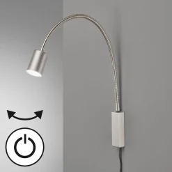 Væglamper|Væglamper ^ FISCHER & HONSEL LED-væglampe Justi, nikkelfarvet, højde 52 cm, metal