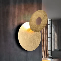 Væglamper|Væglamper ^ Trio Lighting LED-væglampe Leano, rund linse, guld, indirekte
