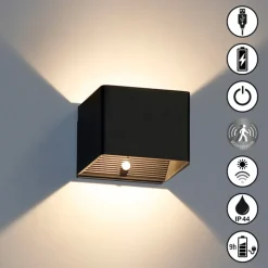 Væglampe Med Sensor ^ FH Lighting LED-væglampe Magnetics, sort, USB, bevægelsessensor