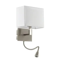 Væglamper|Væglamper ^ Searchlight LED-væglampe 6519 med LED-læselampe, satineret sølv